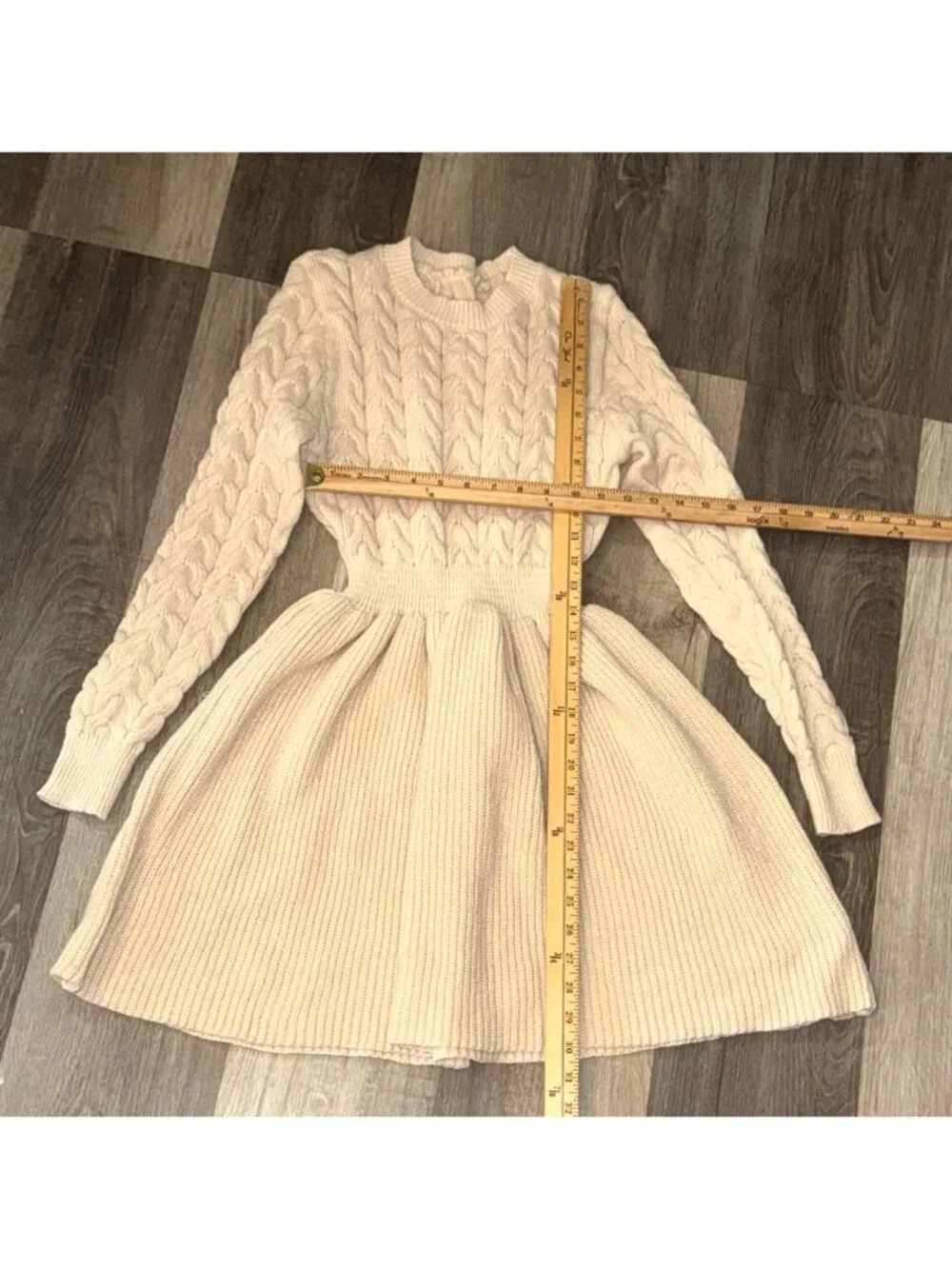 Cable Knit Long Sleeve Beige Sweater Dress - Picture 7 of 7